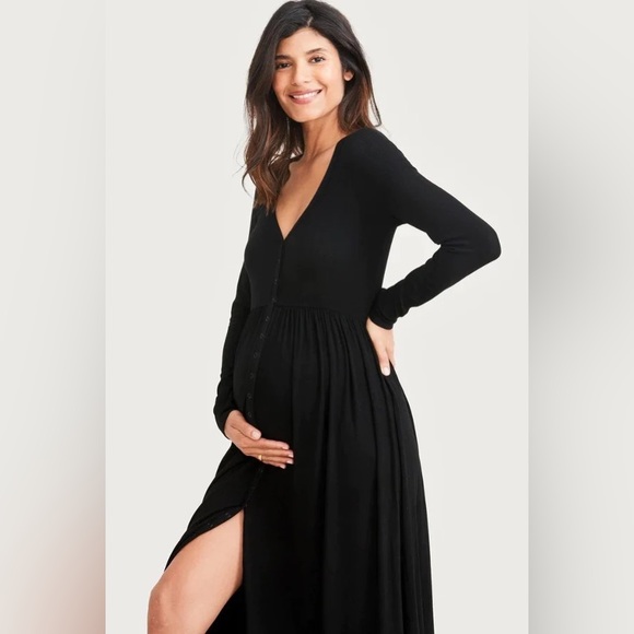 HATCH Maternity Softest Ribbed Nursing Dress Black 2 M - Picture 2 of 5